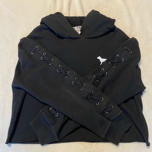 PINK Black Cropped Hoodie